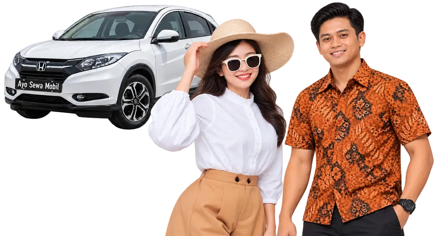 Wisatawan dengan Honda HR-V putih Ayo Sewa Mobil di Bali